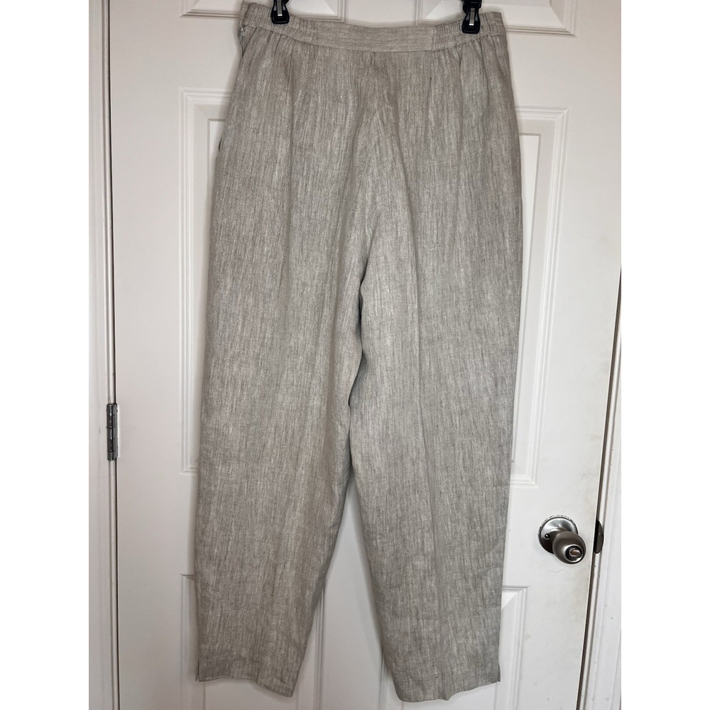 100% Linen Pants Plaza South Tan/Gray. Neutral Business Tapered Leg Trouser 12 - Picture 2 of 9